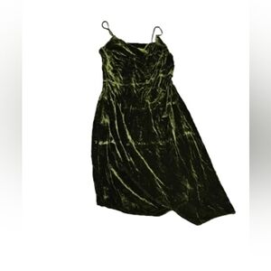 JNSQ Women's Green Velvet Cowl Neck Slip Dress Sz 10 Silk Blend